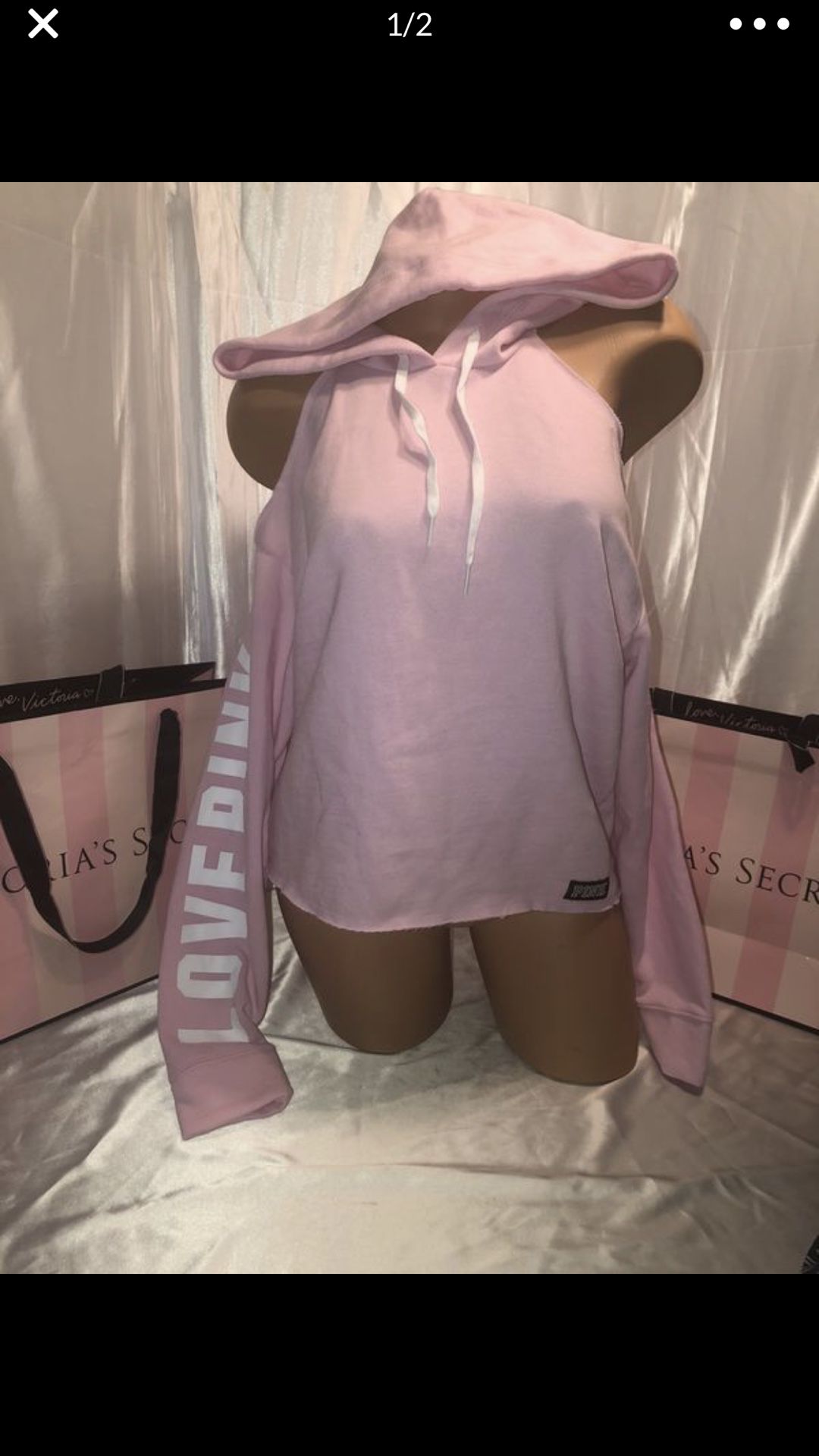Victoria’s Secret pink Cold Shoulder Hoodie pink logo sleeve nwt