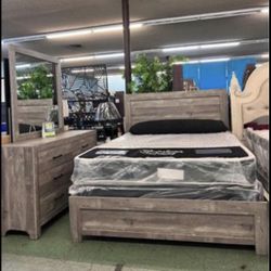 🔥Brand New Queen Bed Frame + Dresser + Mirror + Nightstand 