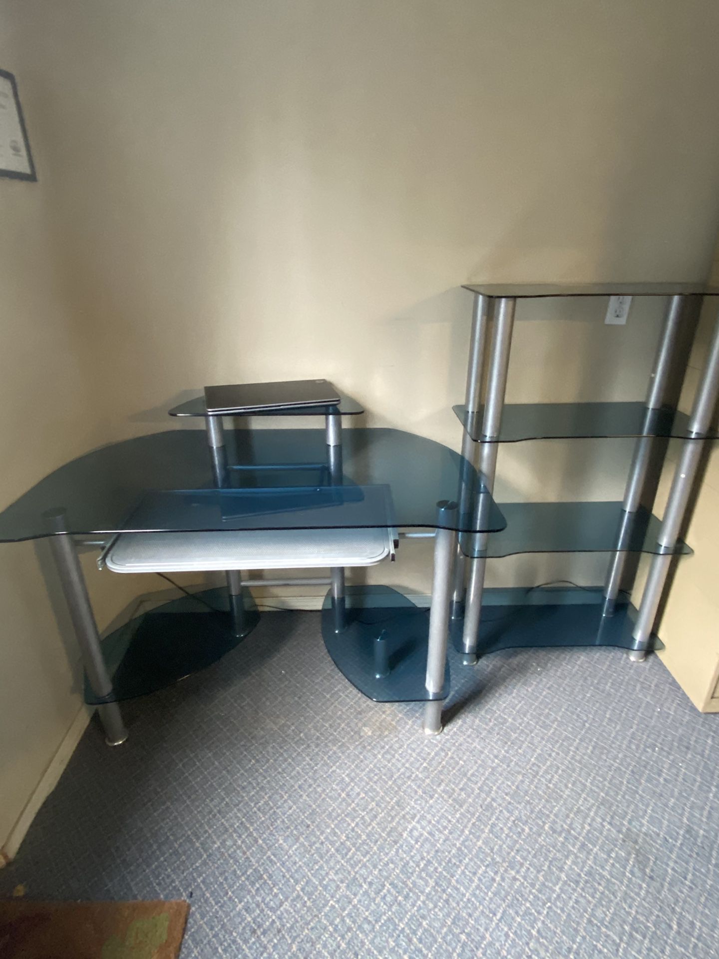Glass Desk With Glass Shelf (laptop Not Included)