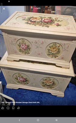 Wood hand painted storage chest both $40