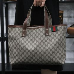 Authentic Gucci GG Plus Monogram Supreme Signature Sherry Web Loop Tote Bag