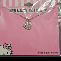 Hello Kitty Silver Plated Necklace With Rhinestones And Pink Stone