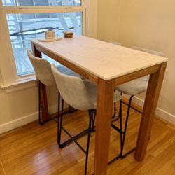 Marble Top Rectangular Table Wood Legs With Tall Chairs