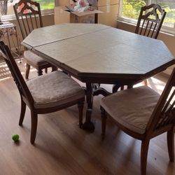Hardwood Dining Room Table, 4 Chairs, Cover And Extension