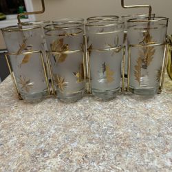 8-10 Oz Frosted Libbey Gold Leaf Glasses