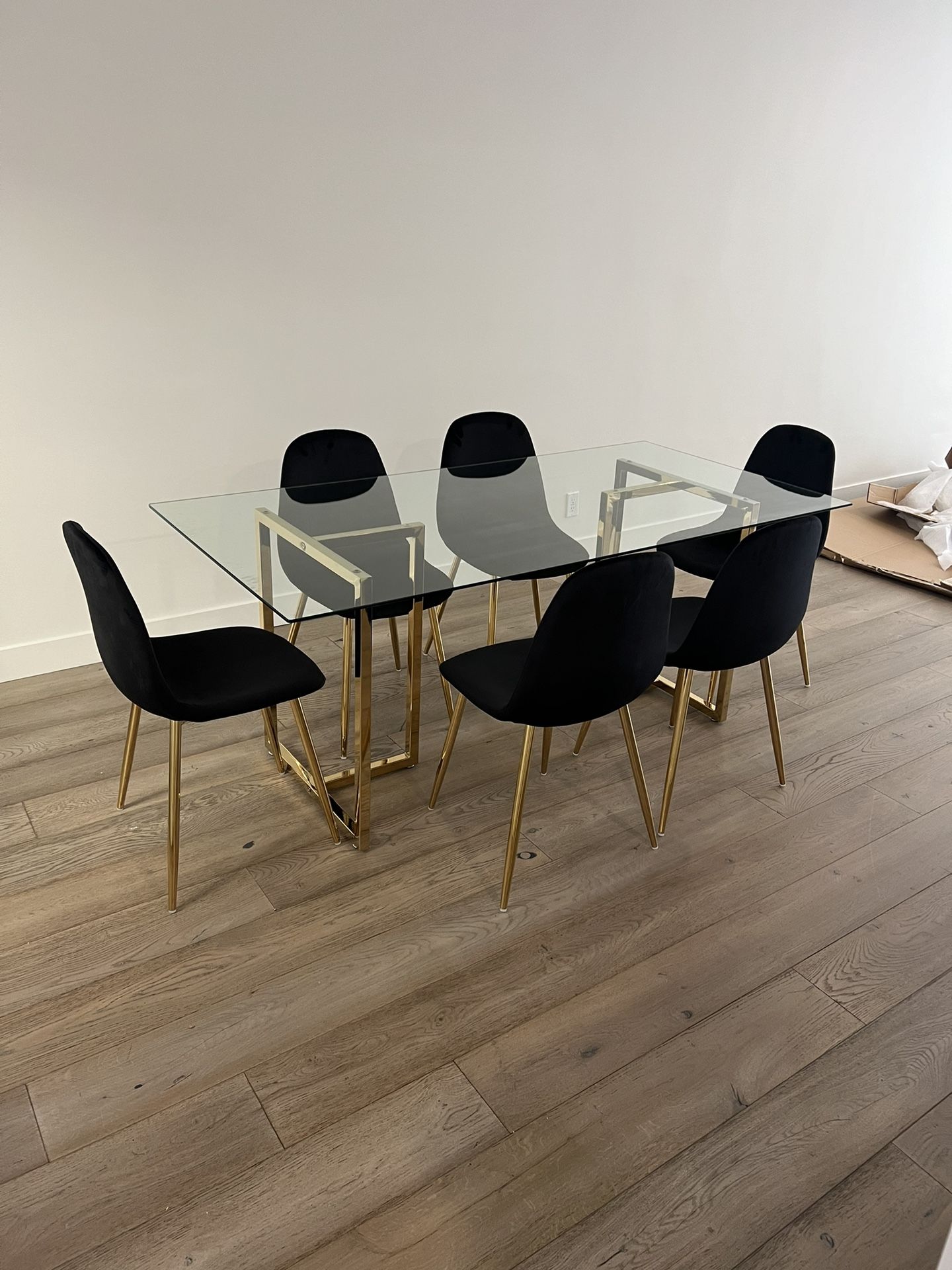 Big Glass Dining Table And 6 Black Chairs