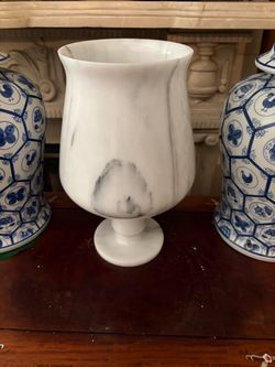 Vtg MCM Alabaster Marble Stone Urn Lamp 14.5” Accent Light Hollywood Regency