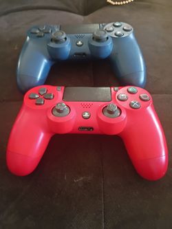 Two PS4 DualShock 4 Controllers – Red and Blue