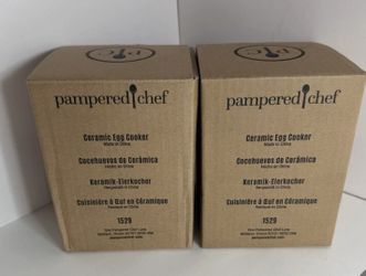 New Lot of 2 Pampered Chef Ceramic Microwave Egg Cooker #1529 White