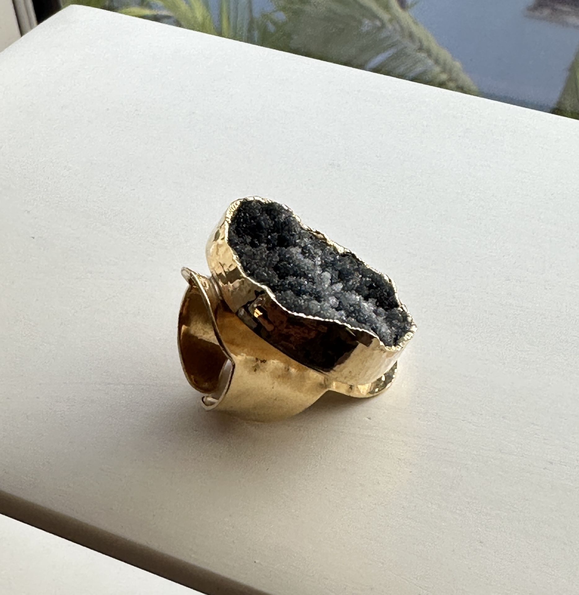 Love Tatum Black Shadow Druzy Drusy Ring on Gold Band - Adjustable
