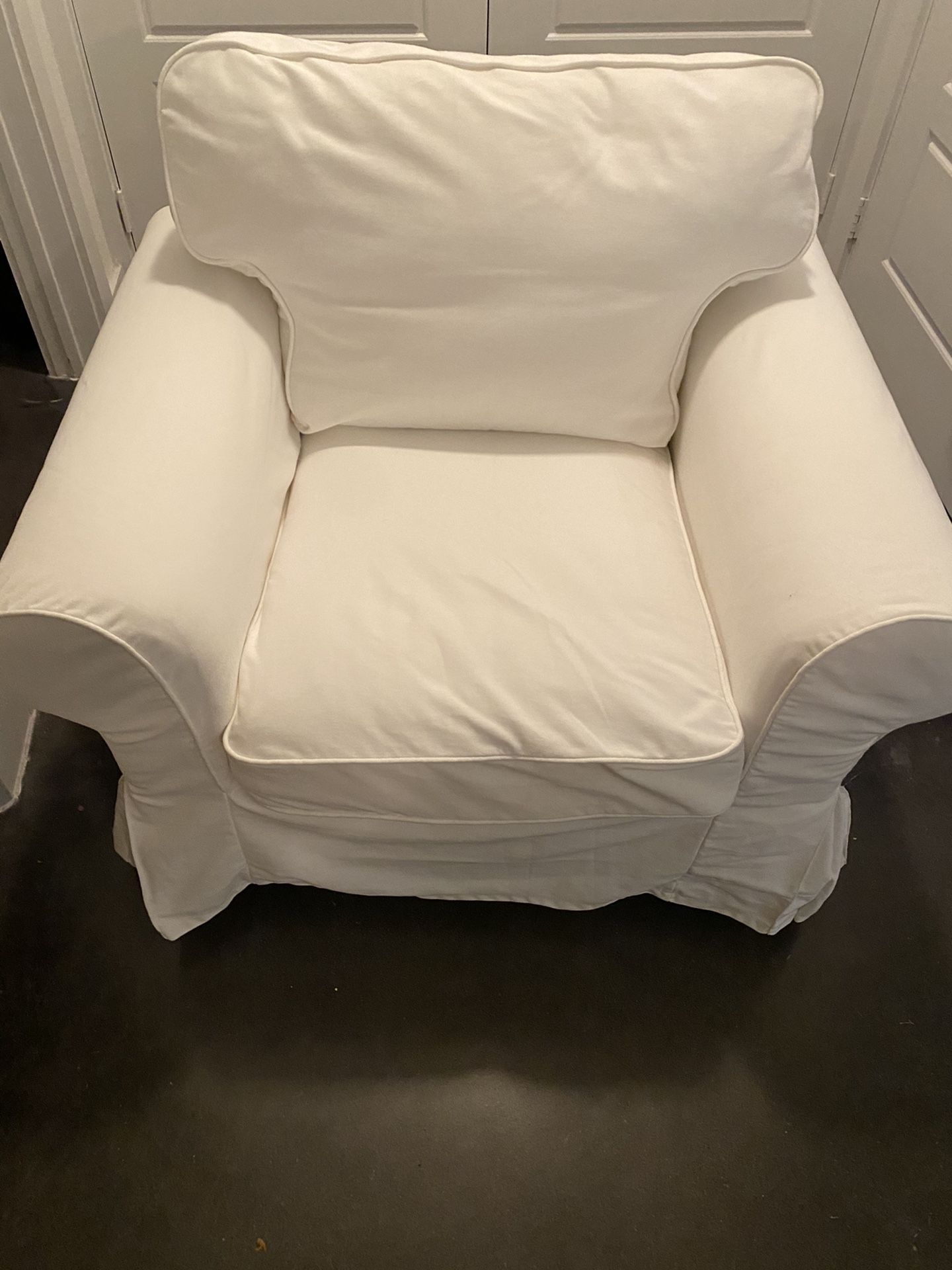 Set of 2 IKEA White Ektorp Slipcovered Chairs with Storage Ottomans