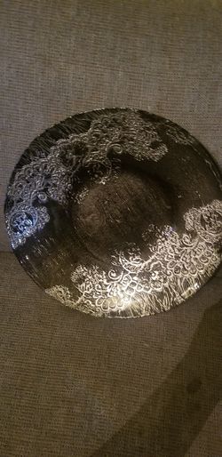 Huge glass plate silver and black