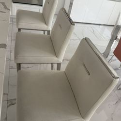 Set of 3 Modern White Bar Stools – Faux Leather with Chrome Base