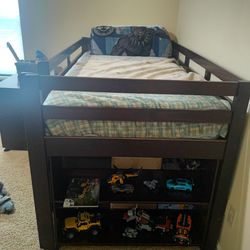 Twin XL Bed With Study Table Attached, 3 Drawer Detached And Hutch/dresser Comboi