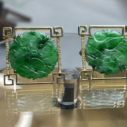 14k Gold Vintage Asian Jade Cufflinks 