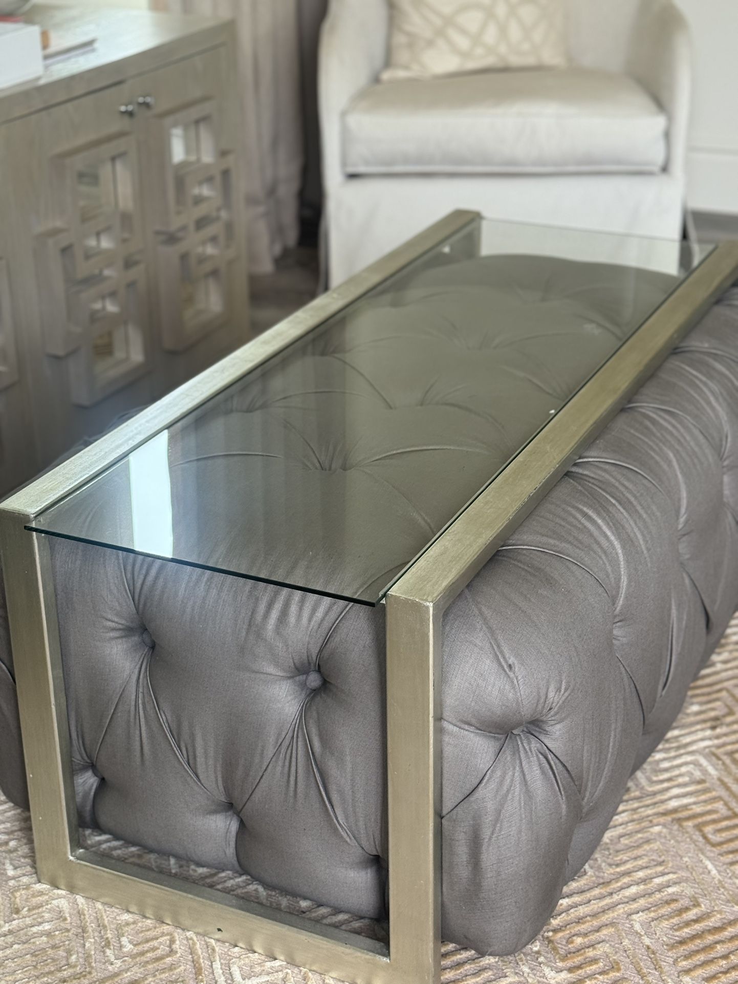 Tufted Ottoman With glass Table