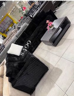 Large sectional Sofa couch black jumbo corduroy