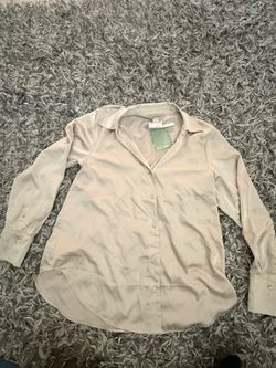 H&M Beige Long Sleeve Button Front Shirt Size M New With Tags