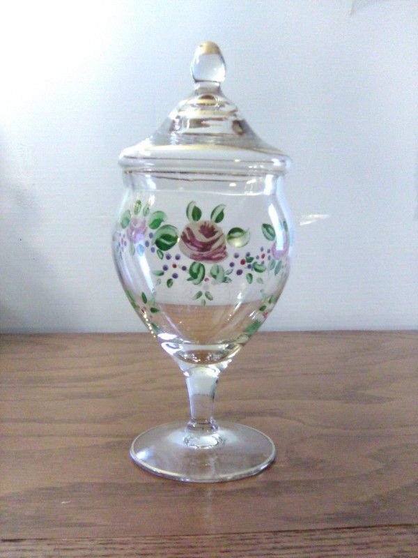 Clear Glass Apothecary Jar Floral Decor Gold Trim