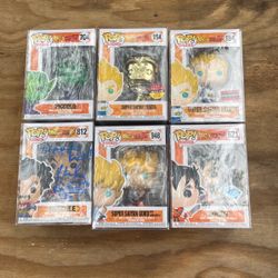 Dagon Ball Z 6 Funko Pops. One Signed. 