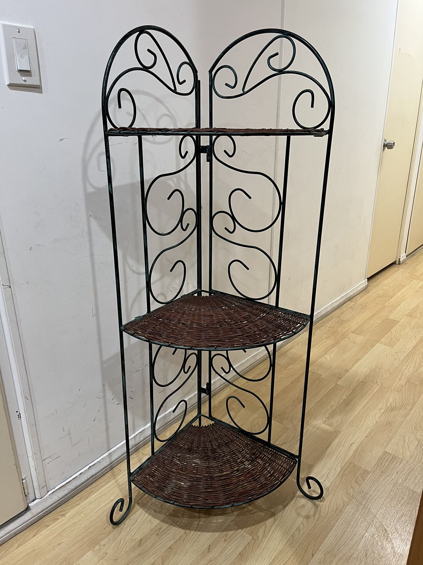 Wrought Iron And Wicker Corner Plant Stand