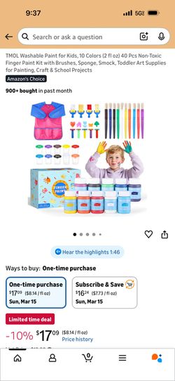 Wholesale Only! Washable Paint for Kids, 10 Colors (2 fl oz) 40 Pcs Non-Toxic Finger Paint Kit with Brushes, Sponge, Smock, Toddler Art Supplies for P