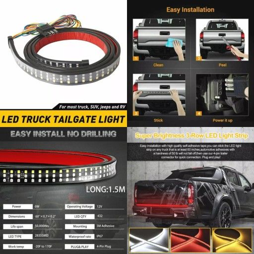 🚨🚦NEW 3X BRIGHTER TRUCK TAILGATE LED STRIP 3RD BRAKE LIGHT! 5 SIGNAL FUNCTIONS🚦🚨