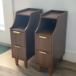 7.87" Fluted Nightstands with 2 Drawers & Storage, Narrow Bedside Table Bedroom Living Room Office (Set of 2)