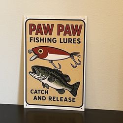 Paw Paw Fishing Lures 8x12”  Vintage Style Metal Sign