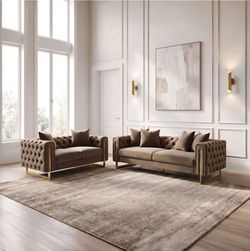 Sofa and Loveseat Warm Mink Brown Velvet fabric, Mew Especial price