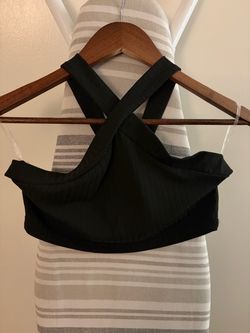 Black Ribbed Crop Top with Crossback Straps large