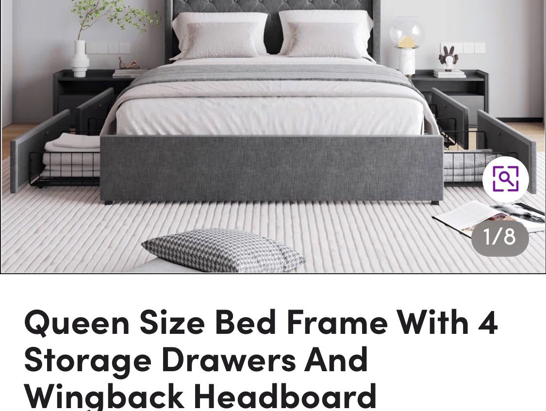 QUEEN SIZE PLATFORM BED FRAME WITH DRAWERS, No Mattress INCLUIDED