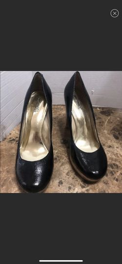 Michael Kors Shoes Heels Black Pumps Patent Leather Cork Platform Size 9.5 M