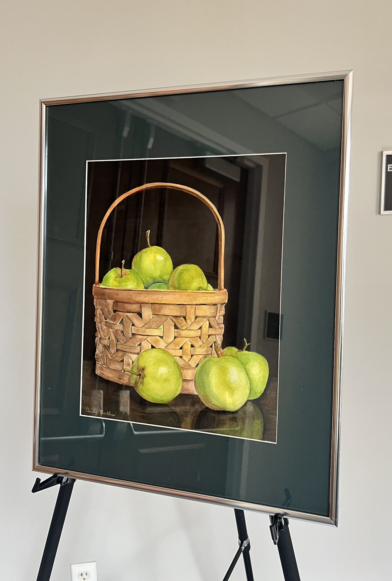 Green Apples In Basket Framed Painting By Carole Hartless 16.5x20.5