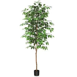 **NEW IN BOX** 6FT Artificial Ficus Tree with Natural Wood Trunk and Lifelike Leaves, Silk Fake Potted Tree with Wood Branches, Faux Tree for Office H