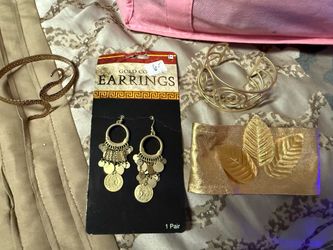 Gold Coin Dangle Earrings, bracelet and arm bracelet