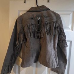 Scully Women’s Real Leather Suede Fringe Western Jacket – Taupe – Conchos & Studs – NEW w/ Tags