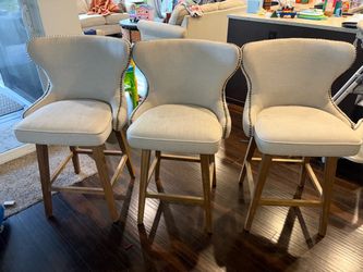 Set of 3 Upholstered Bar Stools with Nailhead Trim