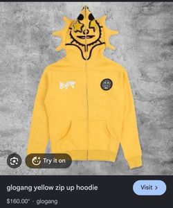 Yellow sun Glo Gang  zip up hoodie size M Mens