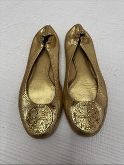 Tory Burch Gold Metallic Glitter Leather Reva Flats size 10M
