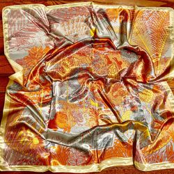 VINTAGE multicolored Jungle Animals Themed print oversized silky scarf 35/35