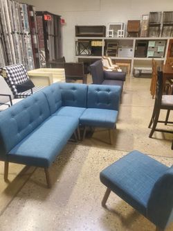 Mid-century Modern Style blue fabric breakfast nook with chair