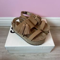 Schutz Tan Platform Sandals with Tassels