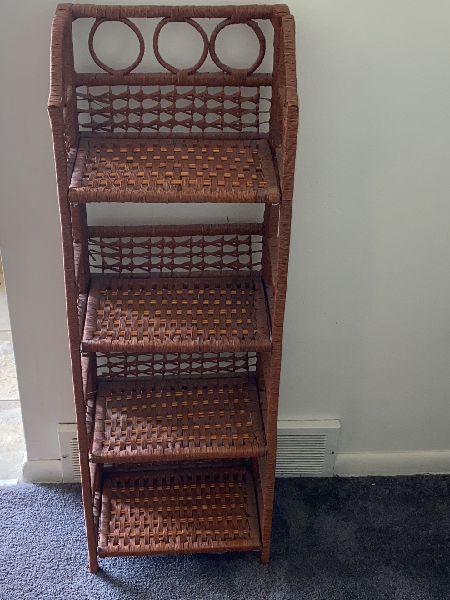 Vintage Wicker Rattan Folding Bookcase Four Shelf Unit Boho Decor Plants Display
