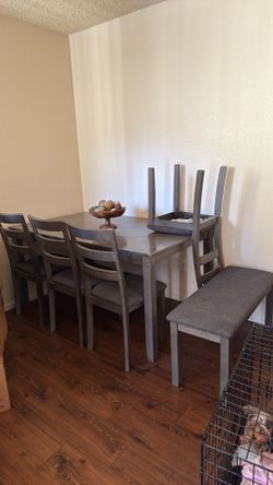 Gray dinning table with bench