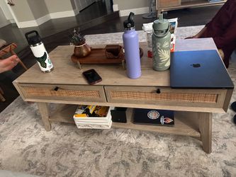 OKD Coffee Table, Mid Century Modern Storage Center Table  2-Tier Open Shelf