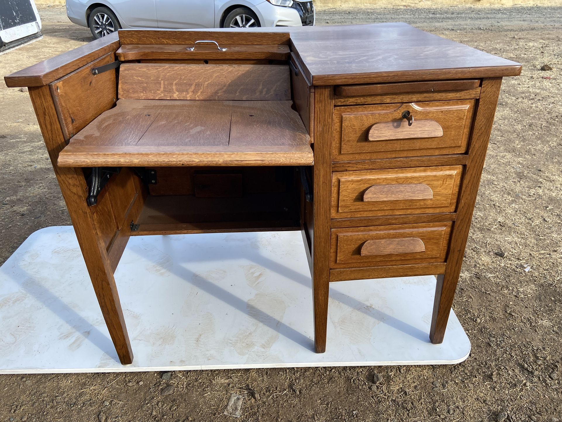 Antique Typewriter Oak Desk Small Size