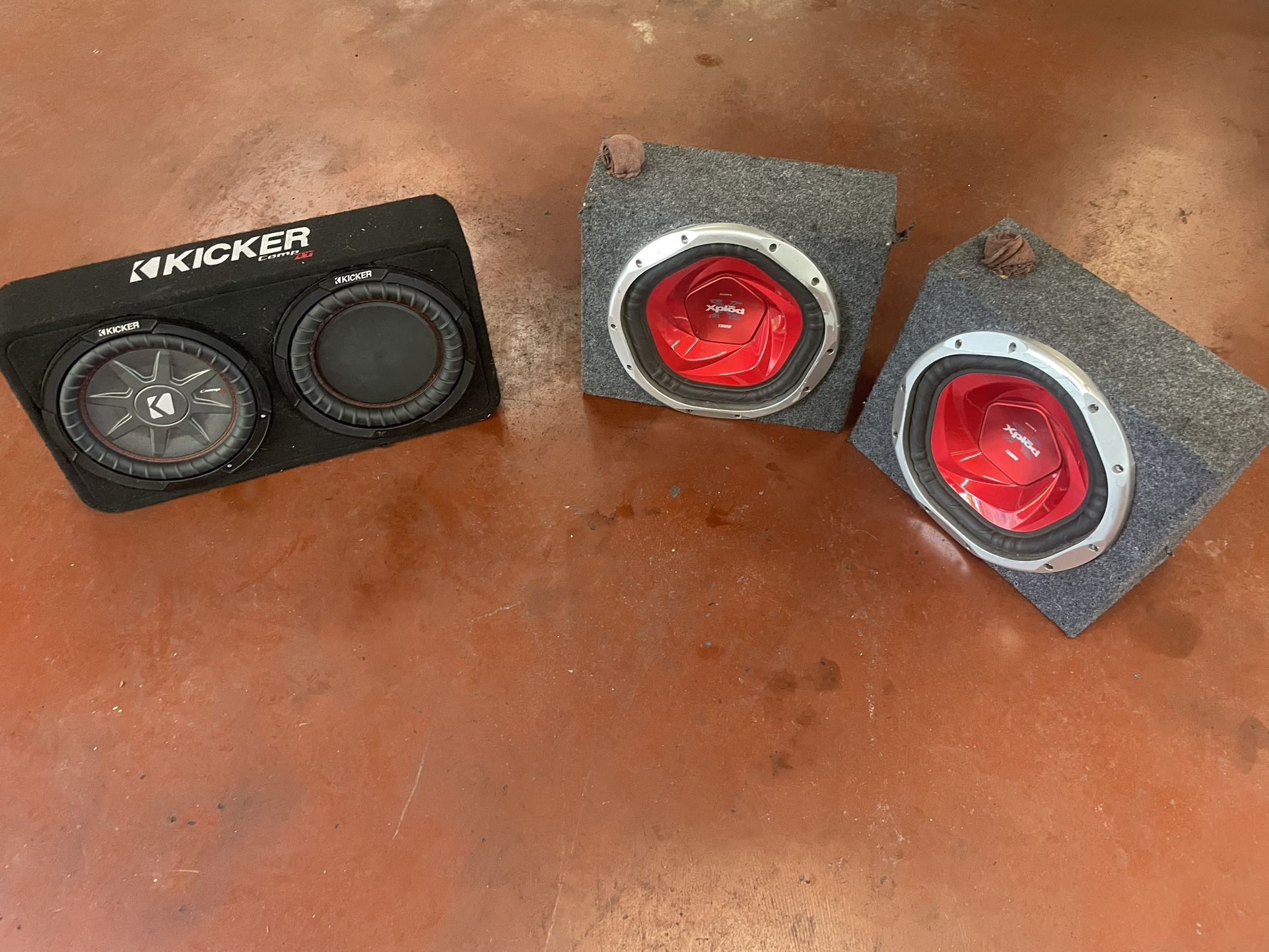 kicker comp rt thin profile 12 inch sub. and two 12 inch sony xplod 1300 watts