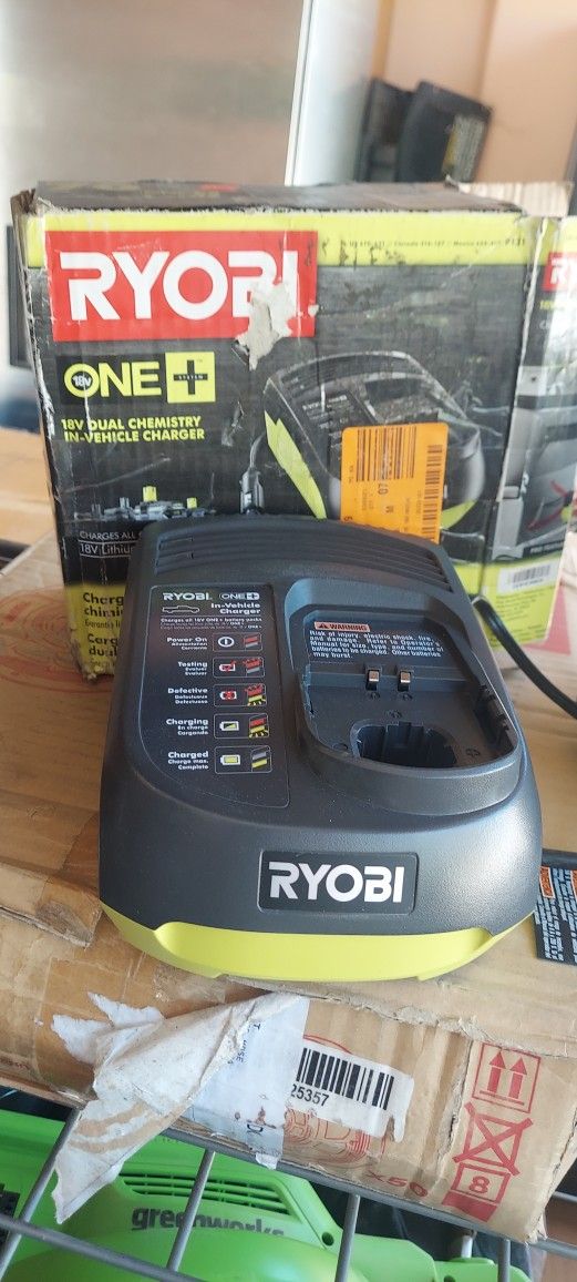 RYOBI ONE+ 18V In-Vehicle Dual Chemistry Charger for use with 12V DC Outlet $30