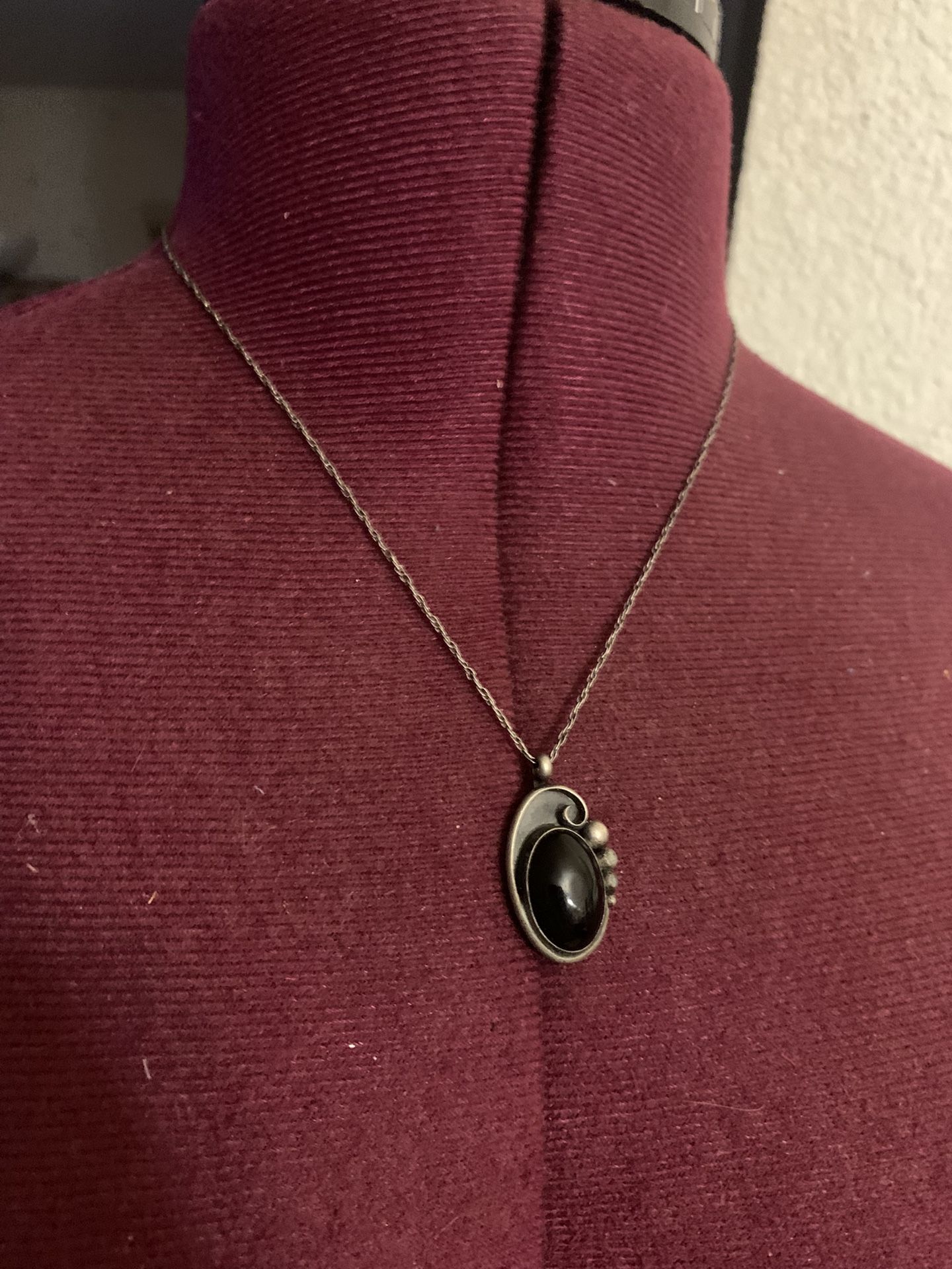 Vintage Victorian Necklace Sterling Silver Onyx